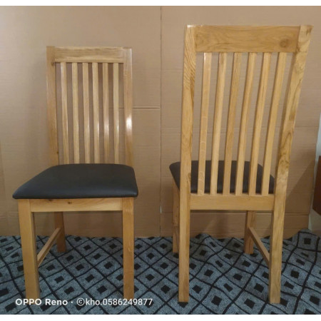 Ghế 6 Nan : Gỗ Sồi + Mặt Ghế Nệm Da PU ( Màu Đen )